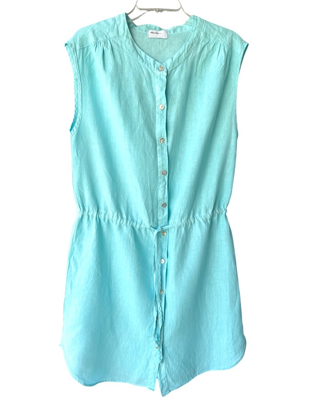 Allen Allen Sleeveless Women’s 100% Linen Dress Light Turquoise Large